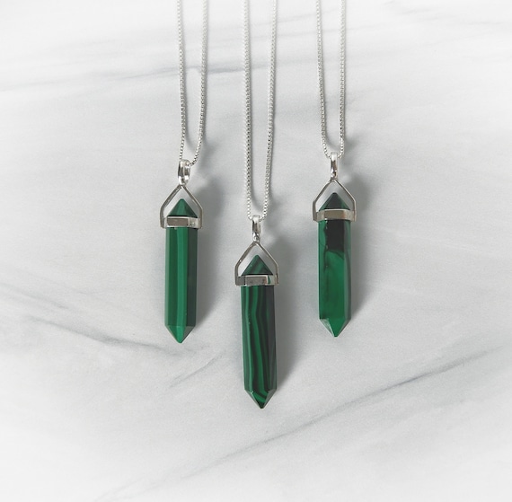 Malachite Necklace, Natural Malachite, Sterling Malachite Pendant, Green Malachite Point, Heart Chakra, Throat Chakra, Gemstone Appeal, Gsa