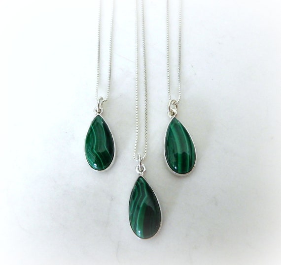 Malachite Necklace Sterling Silver • Malachite Pendant • Genuine Malachite Necklace • Sterling Malachite Pendant • Green Malachite Pendant