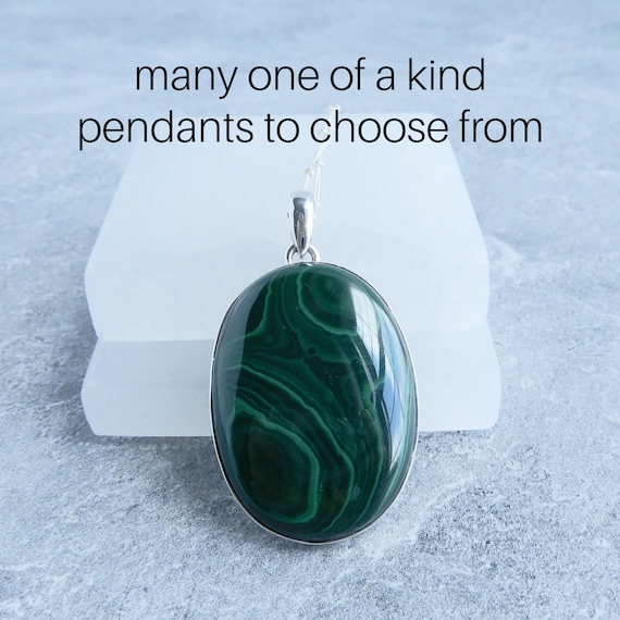 Malachite Necklace Sterling Silver • Malachite Pendant • Genuine Malachite Necklace • Sterling Malachite Necklace • Green Malachite