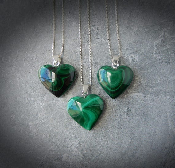 Malachite Necklace Sterling Silver • Malachite Heart • Genuine Malachite Necklace • Sterling Malachite Pendant • Green Malachite Pendant