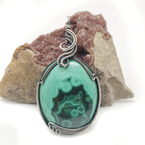 Malachite "shadow Wrap™" Pendant In Oxidized Sterling Silver Wire -- Awesome, Unique Coloration And Pattern! Malachite "shadow Wrap™" Pendant In Oxidized Sterling Silver Wire -- Awesome, Unique Coloration And Pattern!