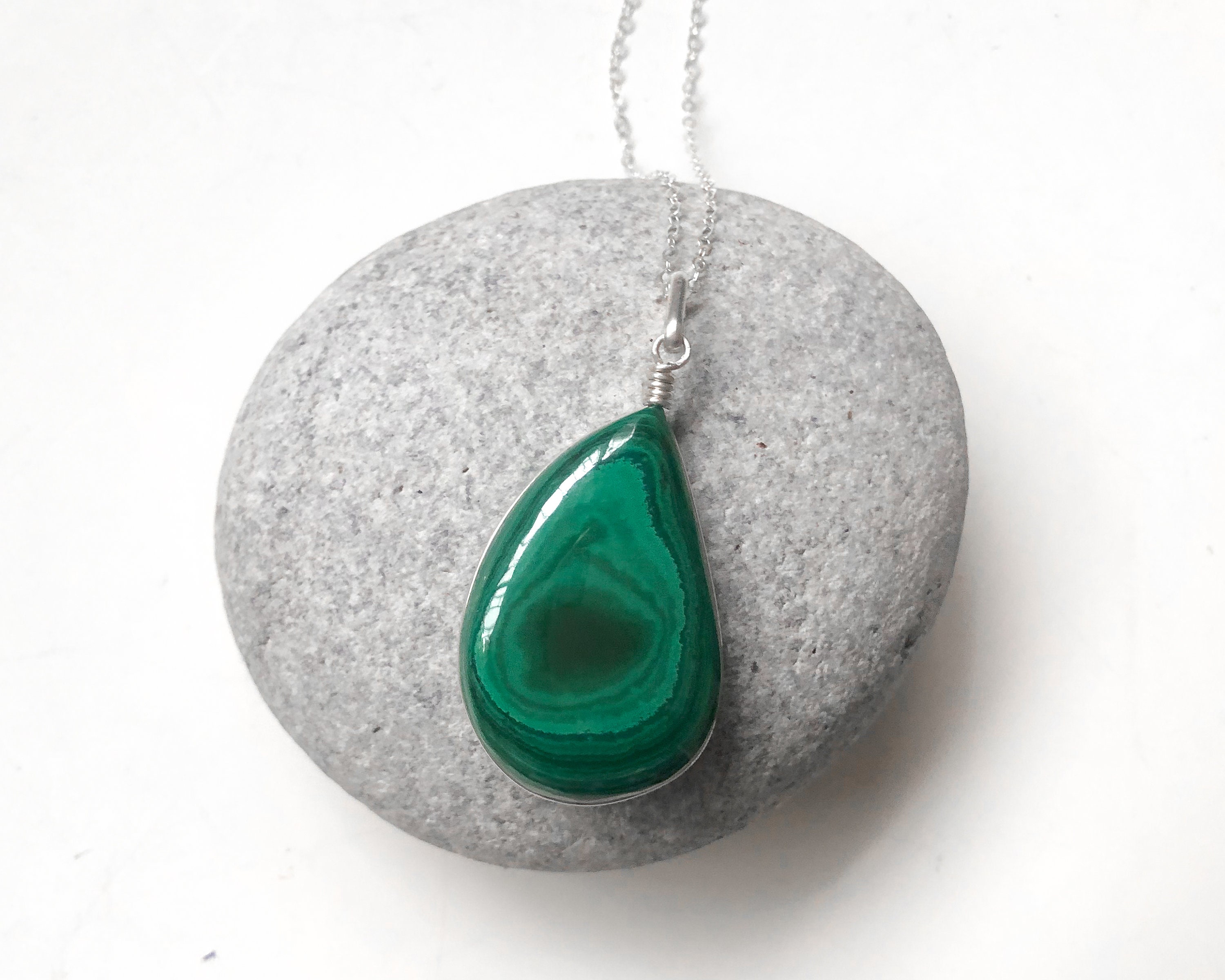 Malachite Silver Pendant, Natural Malachite Asymmetric Teardrop Shape, Green Tones, Unisex, Large Malachite Pendant Necklace, From Israel Malachite Silver Pendant, Natural Malachite Asymmetric Teardrop Shape, Green Tones, Unisex, Large Malachite Pendant Necklace, From Israel