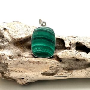 Square Green Malachite Pendant – Sterling Silver, Natural Stone (15mm)