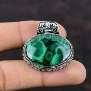 Malachite & Sterling Silver Pendant: Handmade Vintage Gemstone Jewelry