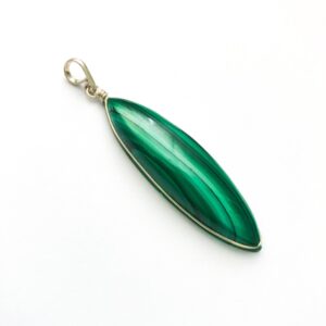 Sterling Silver Malachite Marquise Shaped Pendant, Natural Green Malachite, Long Oval Malachite Pendant, Spiritual Gift, Protection Stone