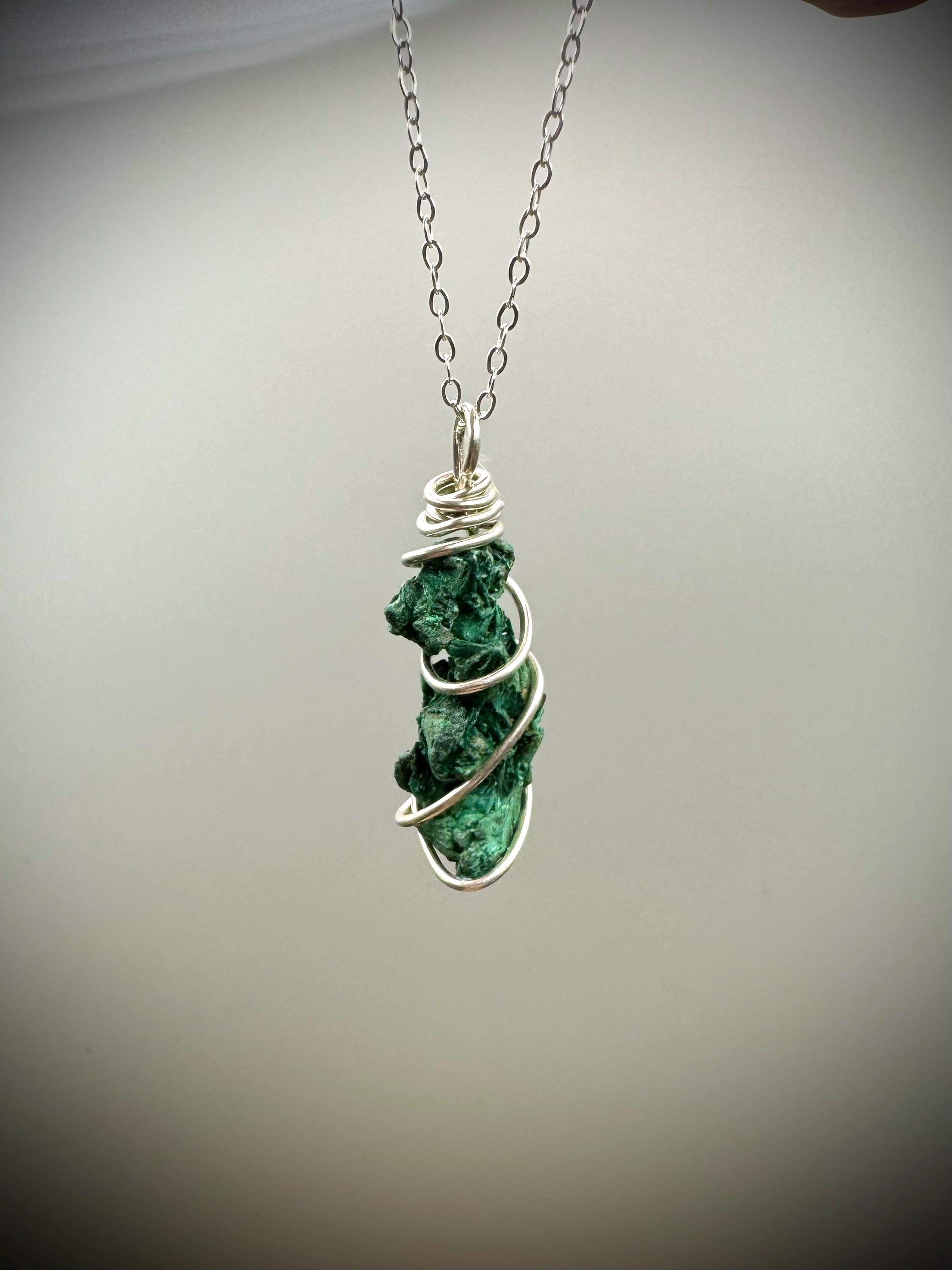 Malachite Sterling Silver Pendant Necklace, Crystal Healing Stone