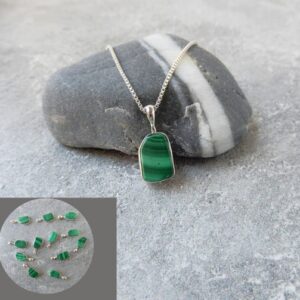 Malachite Sterling Silver Necklace • Genuine Banded Green Malachite • Gift For Crystal Lover • Raw Crystal Pendant • Affordable Gift