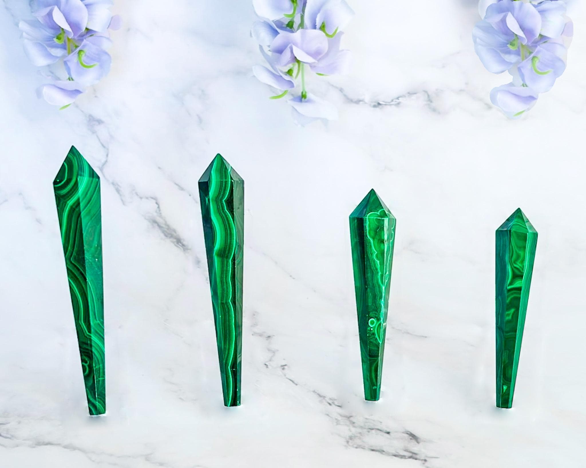 3-4" Malachite Crystal Wand - You Pick Vogel Tapered Vibrant Green Hexagonal Point