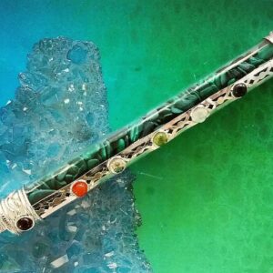 Malachite Crystal Wand: Chakra Stones, Quartz Orb, Silver Band Malachite Crystal Wand: Chakra Stones, Quartz Orb, Silver Band