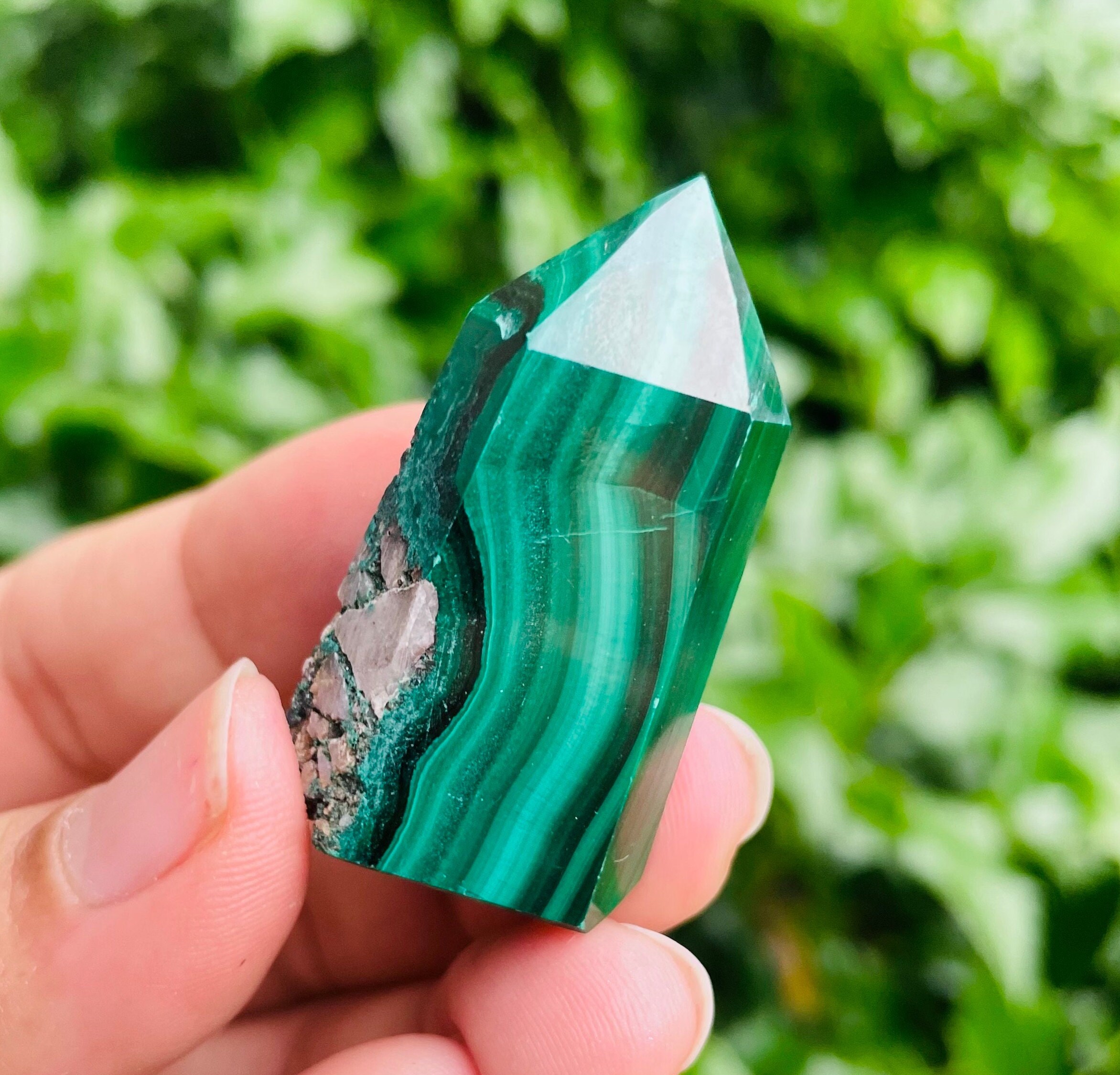 Malachite Crystal Point (26.7g) Small Green Malachite Polished Tower, Africa Congo Natural Malachite Crystal Point (26.7g) Small Green Malachite Polished Tower, Africa Congo Natural