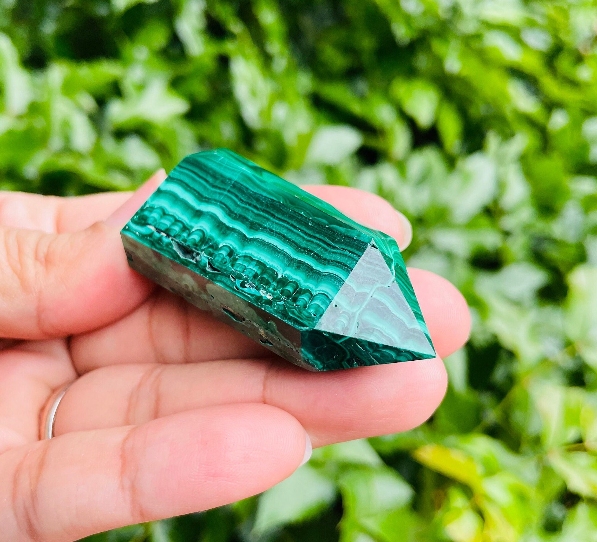 Malachite Crystal Point (51.7g) Small Green Malachite Polished Tower, Africa Congo Natural