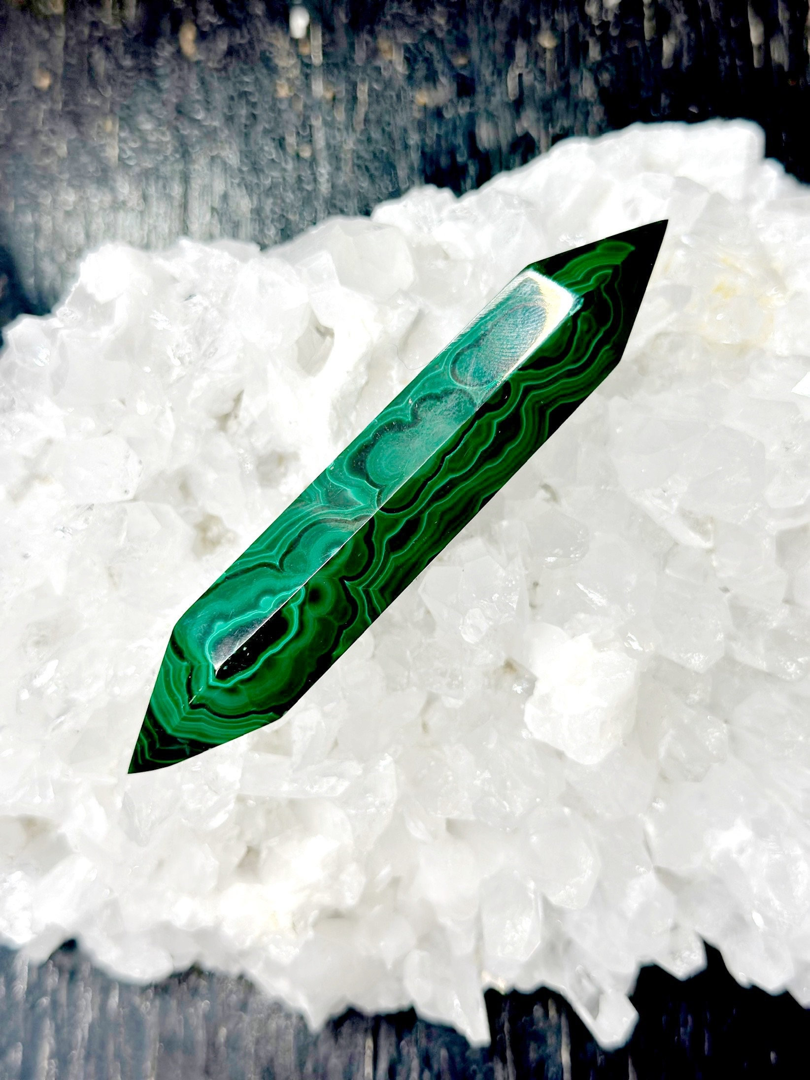 Double Point Small Malachite Wand