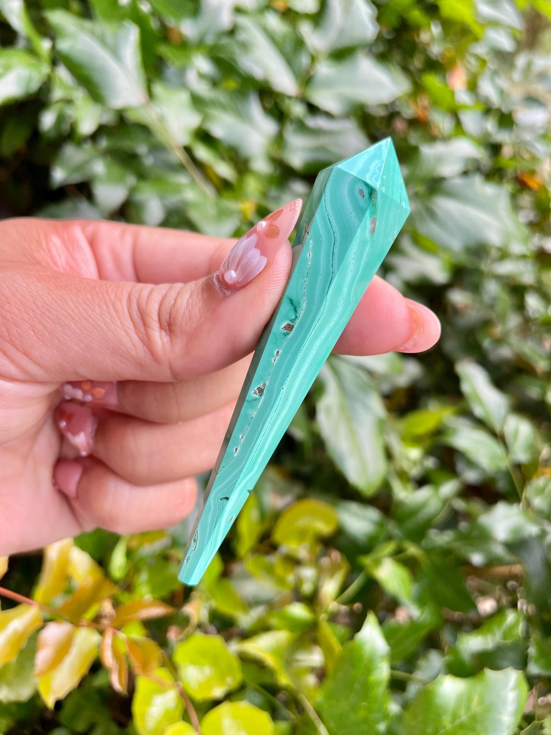 Mini Malachite Crystal Point (27.8g) Small Green Malachite Polished Wand, Africa Congo Natural