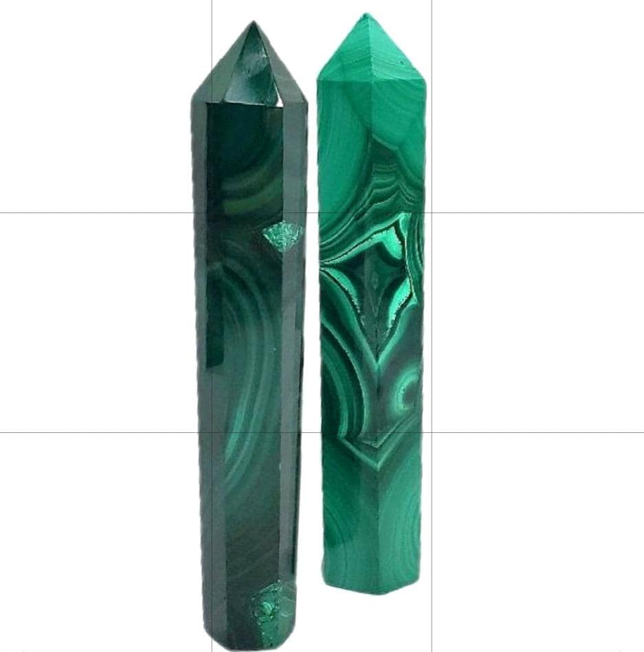 Malachite Tower • Natural Banded Green Malachite • Tall 6-sided Polished Obelisk • 4.5 In