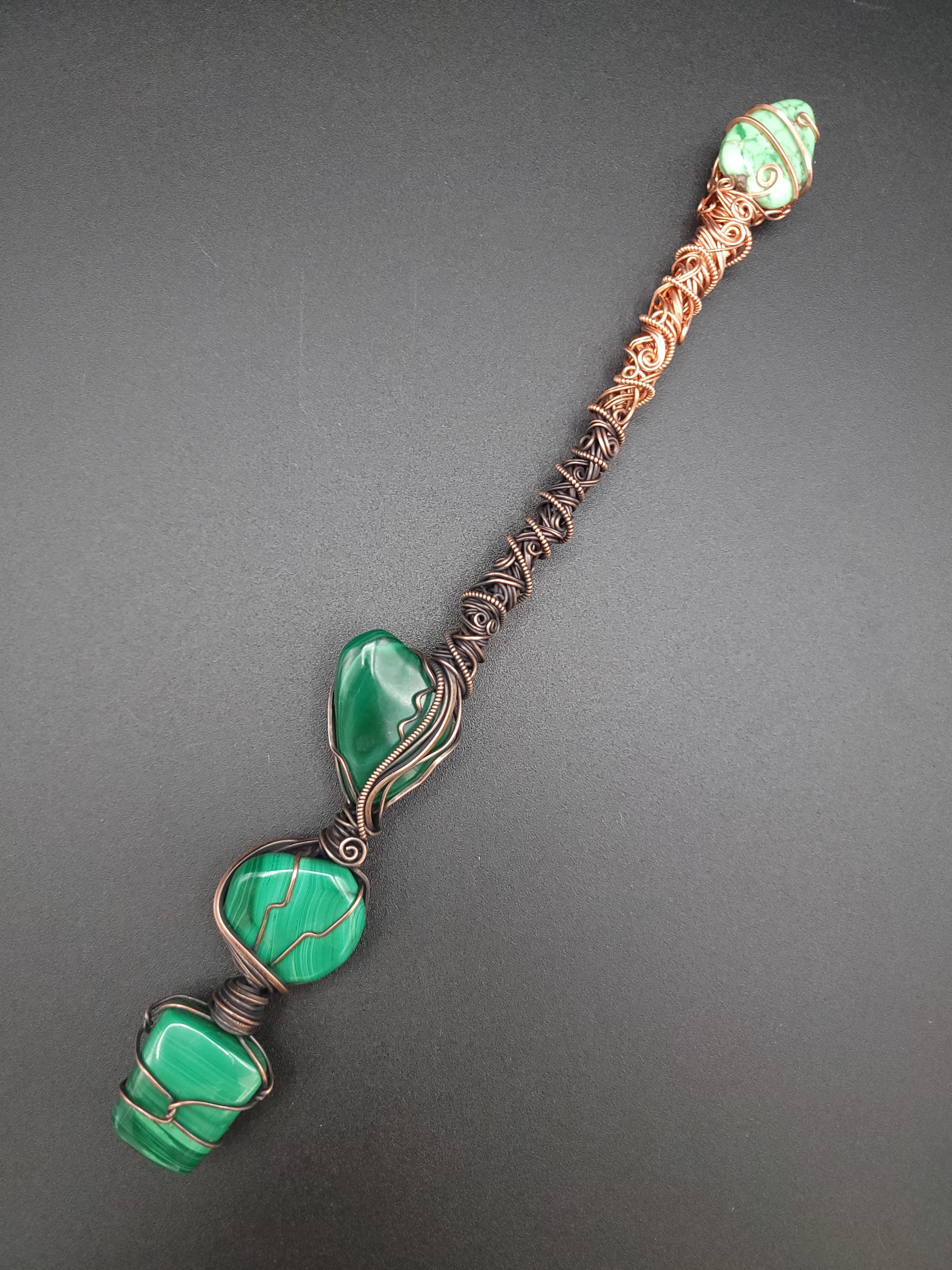Malachite, Turquoise & Variscite Copper Wand: Ritual Tool
