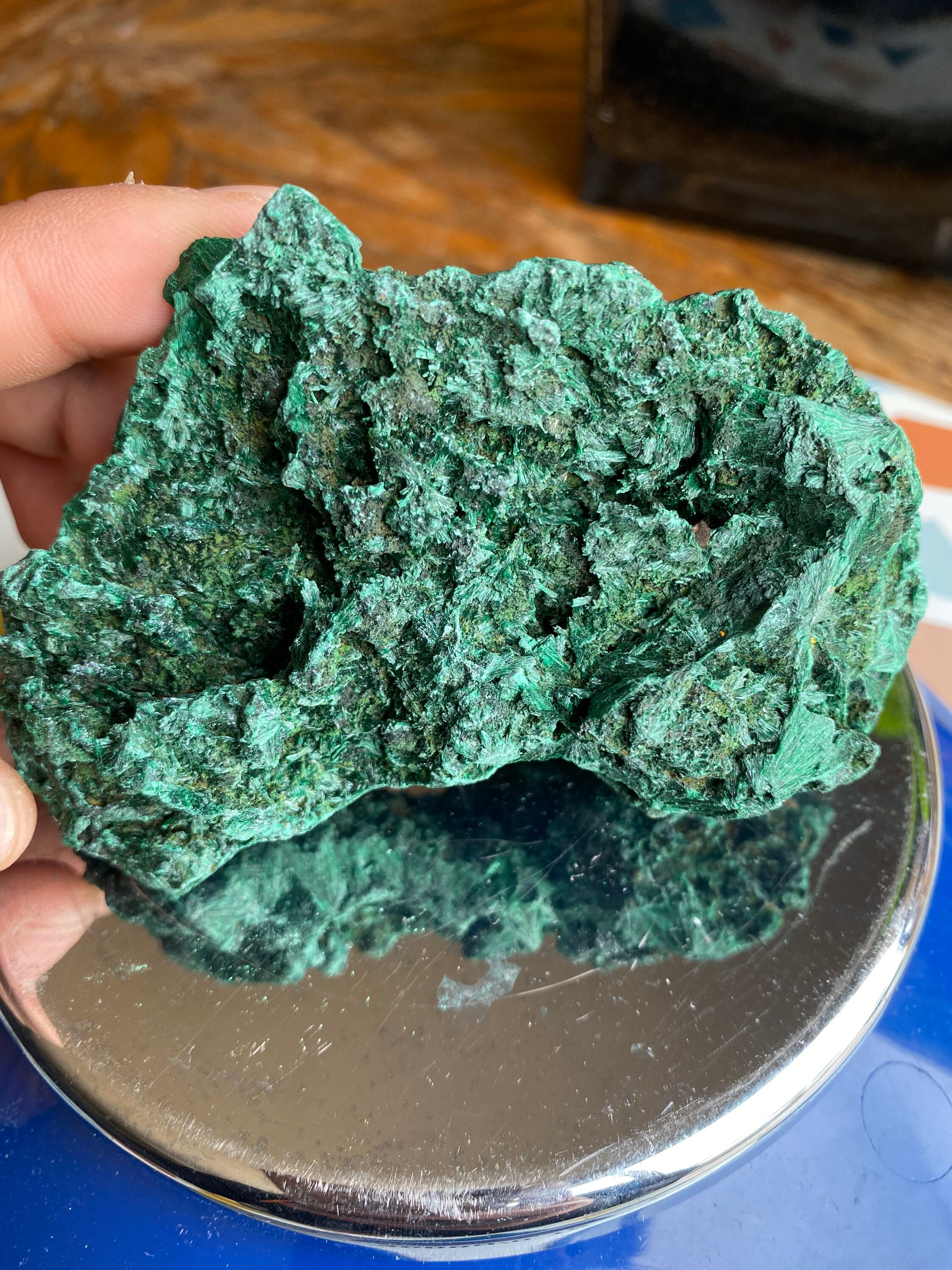 253 Grams Velvet Malachite Raw Mineral Crystal Heart Throat Chakra Libra , Scorpio , Capricorn  4x3x2 Inch Approximately