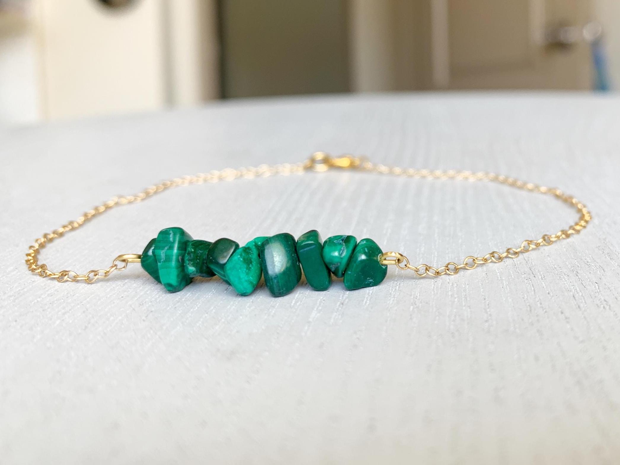 Raw Malachite Anklet: Sterling Silver Or Gold, Green Crystal Jewelry