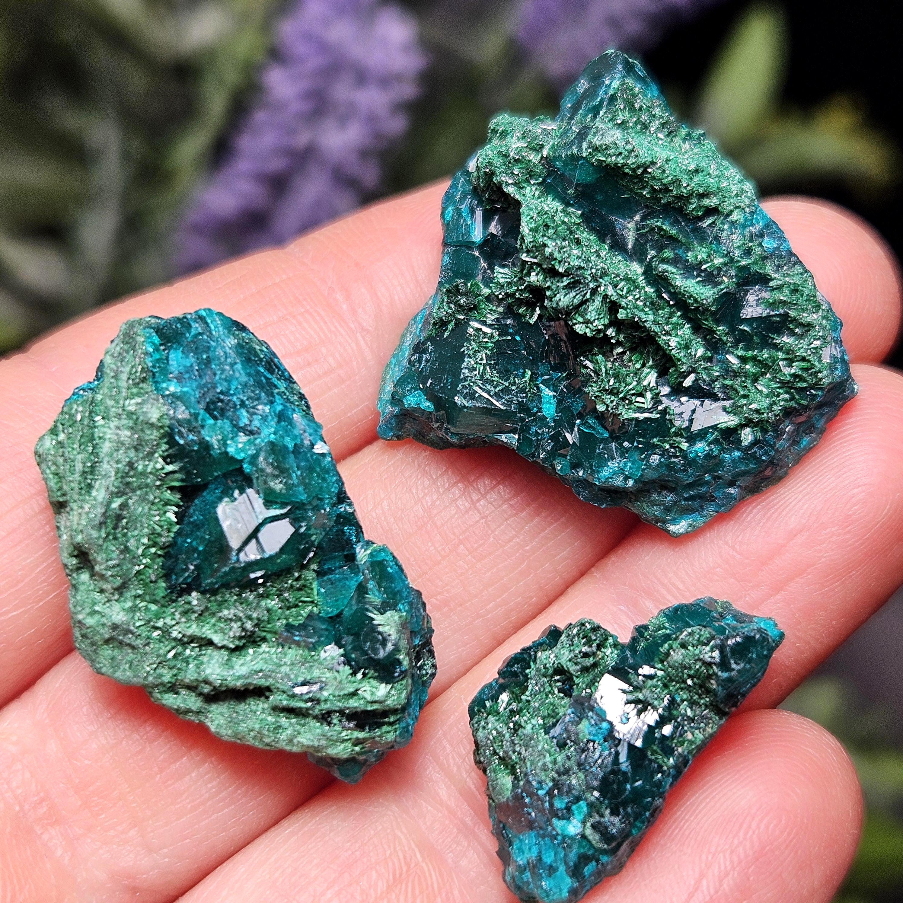 Raw Dioptase & Malachite Crystal Specimen: Rare Combo - Congo Green Dioptase Cluster