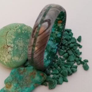 Handmade Damascus Steel Ring: Turquoise & Malachite Raw Stone Band