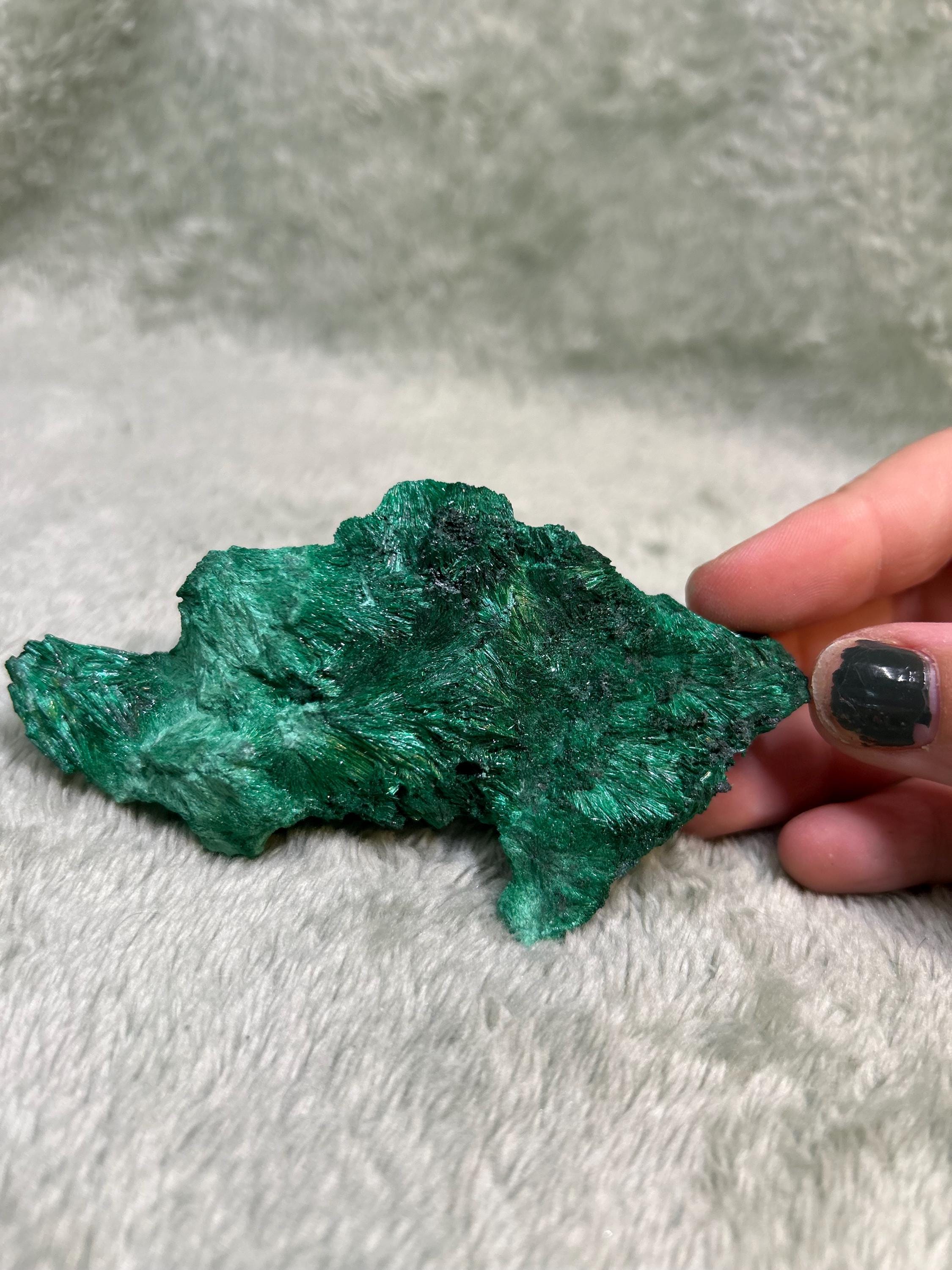Raw Velvet Malachite Specimen | Fibrous Green Healing Stone | One Of A Kind Mineral Display