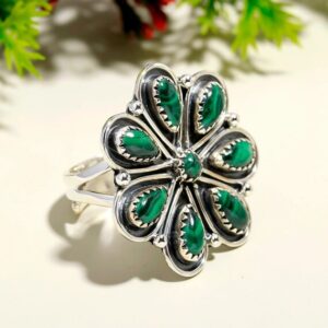 Malachite Flower Ring: Sterling Silver Gemstone Statement Jewelry Malachite Flower Ring: Sterling Silver Gemstone Statement Jewelry