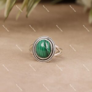 Malachite Gemstone Ring, 925 Sterling Silver Handmade Statement Jewelry, Gift For Her.