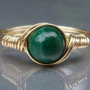 Green Malachite 14k Gold Filled Wire Wrapped Gemstone Ring