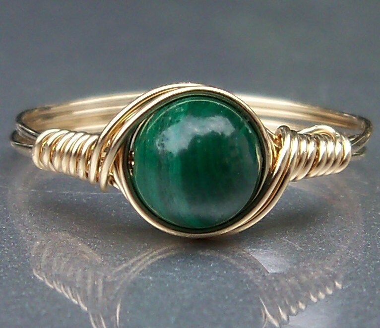 Green Malachite 14k Gold Filled Wire Wrapped Gemstone Ring
