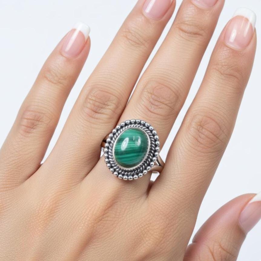 Green Malachite Ring: 925 Sterling Silver Gemstone Jewelry