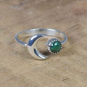 Malachite Half Moon Ring: 925 Sterling Silver Handmade Jewelry