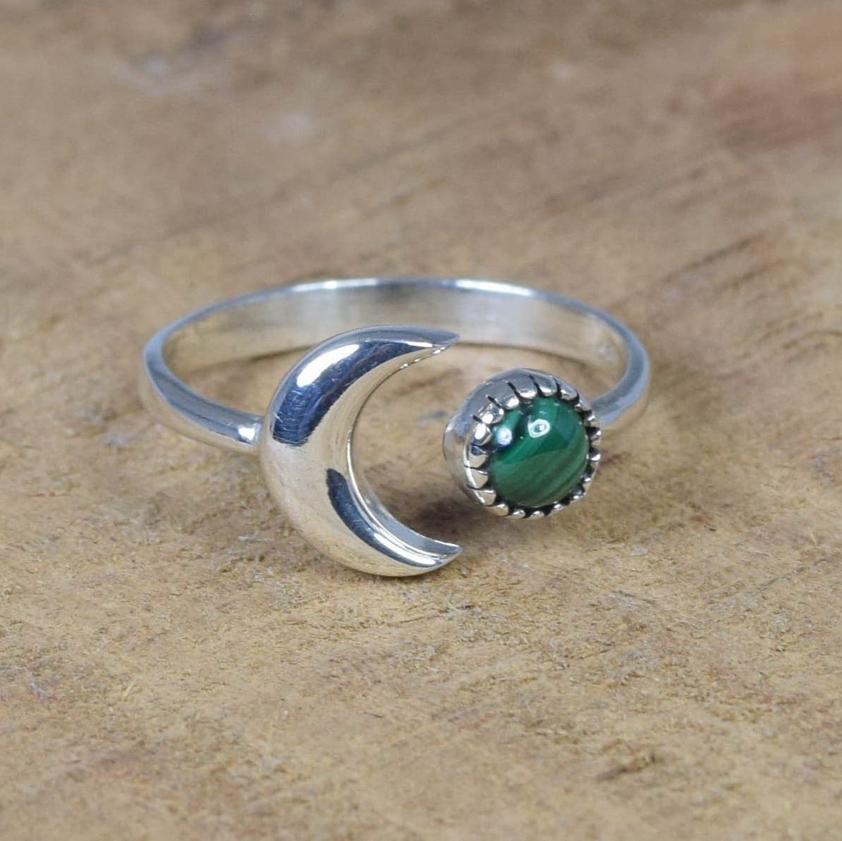 Malachite Half Moon Ring: 925 Sterling Silver Handmade Jewelry Malachite Half Moon Ring: 925 Sterling Silver Handmade Jewelry