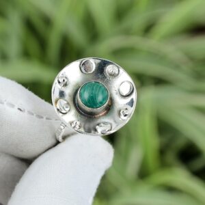 Handmade Malachite Ring: Ethnic 925 Sterling Silver, Size 7.5