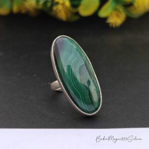 Handmade Malachite Oval Ring: 925 Sterling Silver Gemstone Jewelry