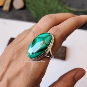 Handmade Oval Malachite Ring: 925 Sterling Silver Statement Ring