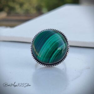Handmade Malachite Ring: Round 925 Sterling Silver Statement Jewelry