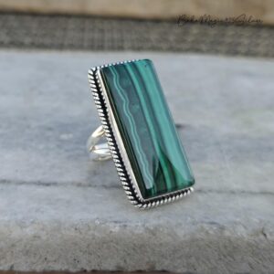 Handmade Malachite Sterling Silver Ring: Rectangle Gemstone