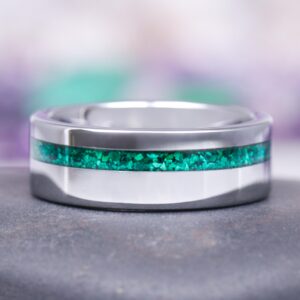 Malachite Men's Wedding Band- 8mm Tungsten Carbide Wedding Ring- Green Gemstone Comfort Fit Ring For Him Promise Or Anniversary Ring For Men