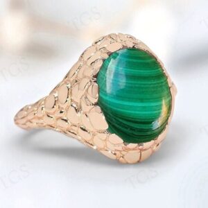 Natural Malachite Gothic Style Ring For Women Art Deco Malachite Texture Ring Unique Handmade Ring Vintage Green Gemstone Ring Gift For Her