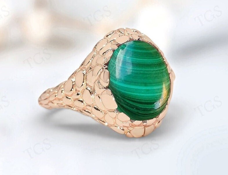 Natural Malachite Gothic Style Ring For Women Art Deco Malachite Texture Ring Unique Handmade Ring Vintage Green Gemstone Ring Gift For Her