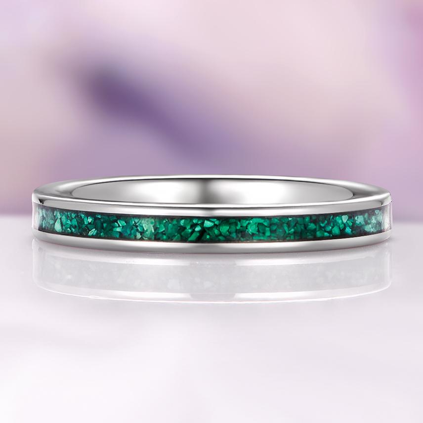 Natural Malachite Petite Wedding Band In 3mm Tungsten Carbide- Women Ring- Minimalist Anniversary Promise Ring- Green Gemstone Ring For Her
