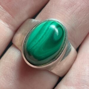 Natural Malachite Ring, Size 7 Usa, Minimalist Style, Handmade With Solid Sterling Silver, Beautiful Perfect Gift!