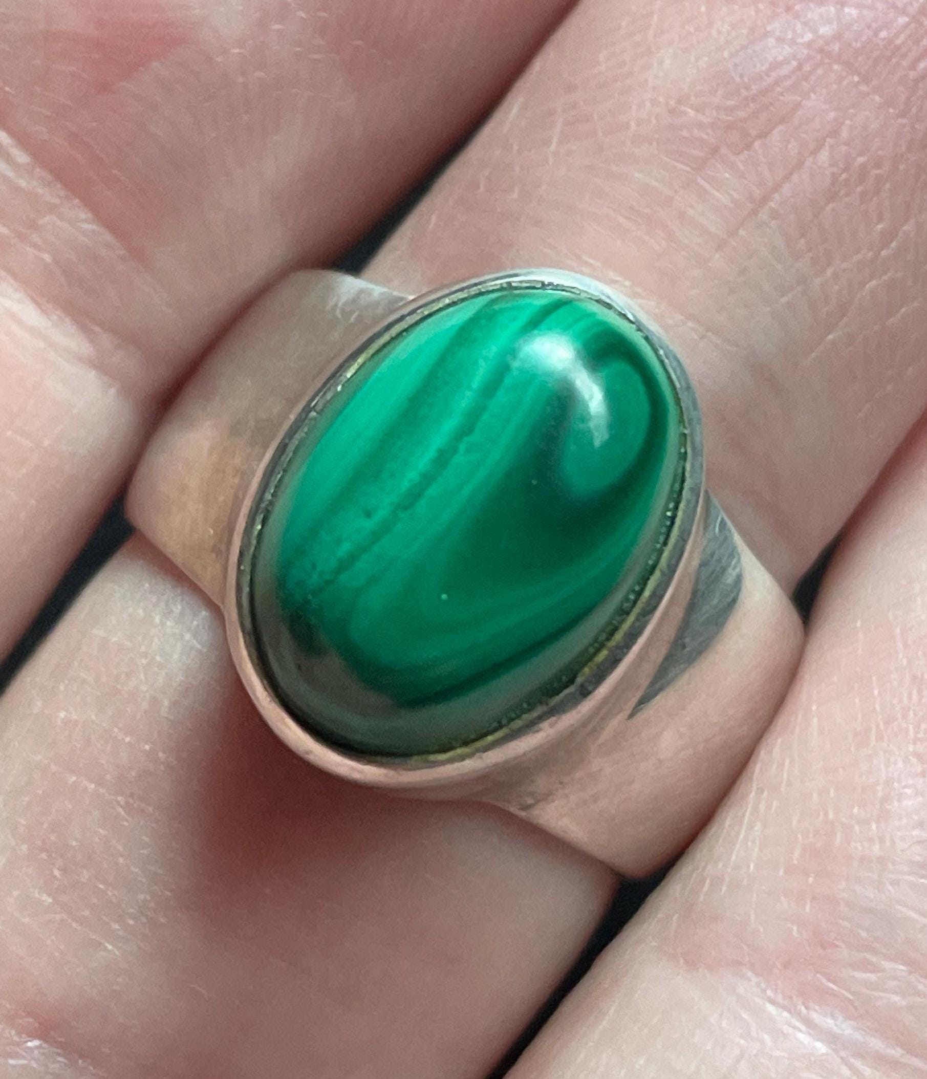 Natural Malachite Ring, Size 7 Usa, Minimalist Style, Handmade With Solid Sterling Silver, Beautiful Perfect Gift!