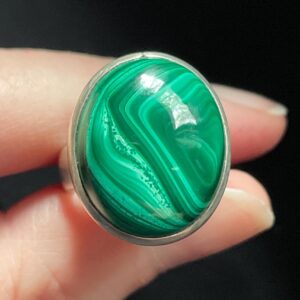 Natural Malachite Ring, Size 8.5 Usa, Handmade With Solid Sterling Silver, Dynamic Green Patterns - Beautiful Perfect Gift!