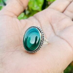 Oval Malachite Ring, 925 Sterling Silver, Designer Jewelry, Dainty Ring