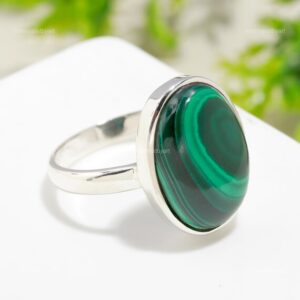 Malachite Ring: Oval Green Gemstone, Sterling Silver Jewelry