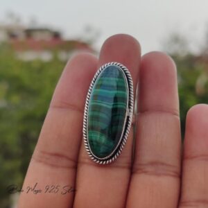 Oval Malachite Ring: Handmade 925 Sterling Silver Gemstone Ring