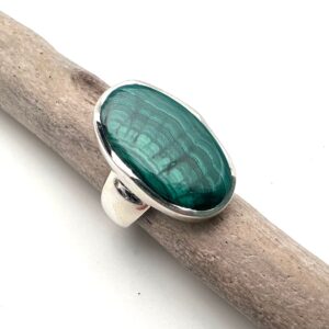 Oval Malachite Ring - Sterling Silver, Size 8.5