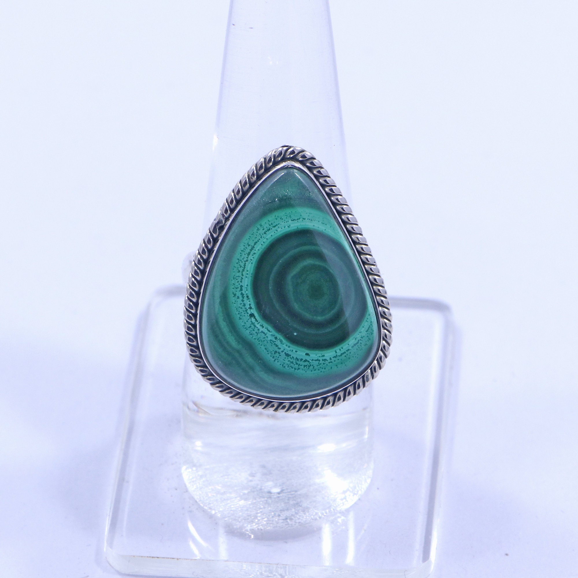 Pear Cut Malachite Ring: Handmade 925 Sterling Silver (25*19 Mm) Pear Cut Malachite Ring: Handmade 925 Sterling Silver (25*19 Mm)