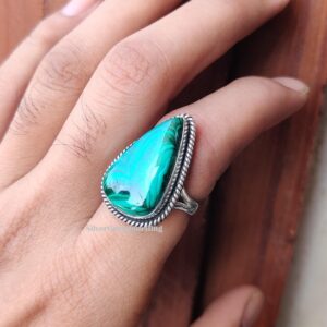 Pear Malachite Ring: Dainty 925 Sterling Silver Gemstone Ring