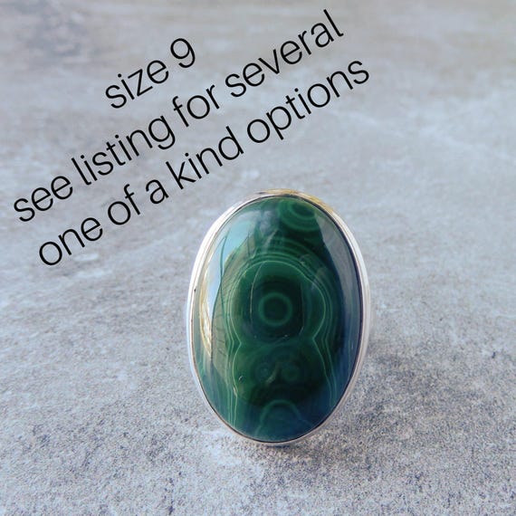 Malachite Ring Sterling Silver • Banded And Bullseye Malachite Rings • Malachite Ring Size 9, Natural Green Malachite • Holiday Gift Malachite Ring Sterling Silver • Banded And Bullseye Malachite Rings • Malachite Ring Size 9, Natural Green Malachite • Holiday Gift